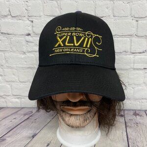 New Era Superbowl XLVII New Orleans Hat Cap Stretch Fit M-L Black Gold NFL